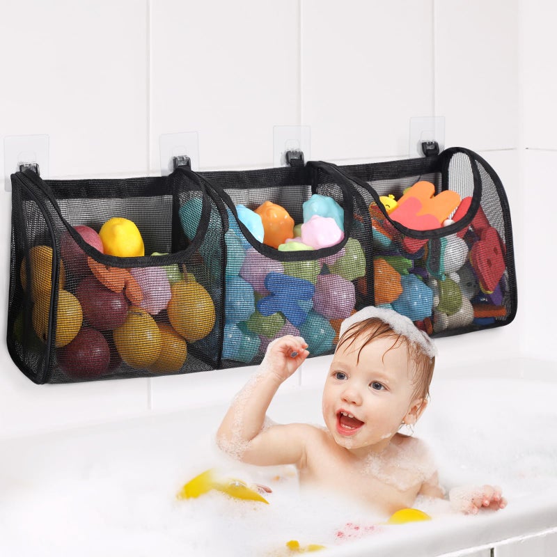 Goowin Bath Toy Storage, Bath Toy Holder, 3 Compartment Large Openings Bath Toy Organizer, Large Capacity Bath Tub Toy Holder, Kids Bathtub Toy Storage For Accessing & Sorting Toys (Black, Regular) - Image 2